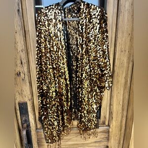Custom Etsy order piette gold black sequin fringe dolman kimono XL